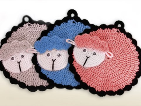 Häkelanleitung - Lustiges Topflappen-Set Schäfchen