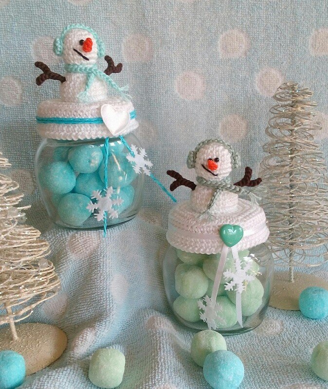 Häkelanleitung Mr. Snowman / Deckelbezug für Marmeladenglas/ Bonbonglas - Bild 5
