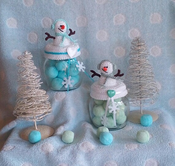 Häkelanleitung Mr. Snowman / Deckelbezug für Marmeladenglas/ Bonbonglas