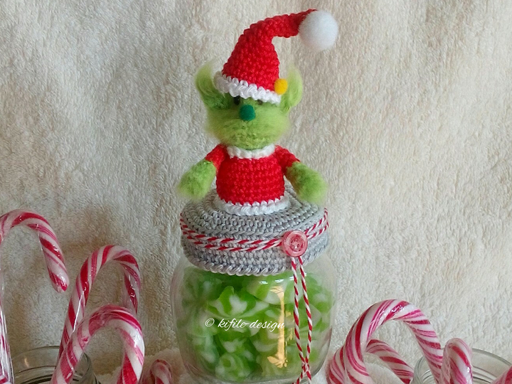 Häkelanleitung Mr. Crunchy / Bezug für Marmeladenglas/Bonbonglas