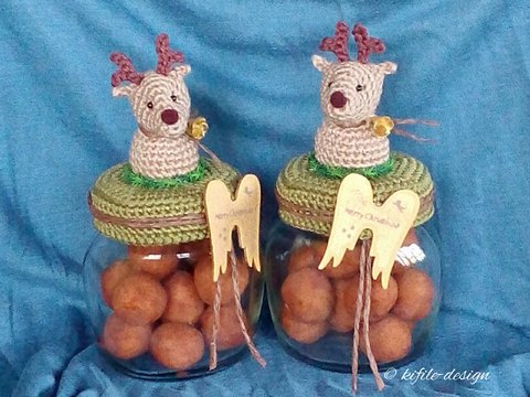 Häkelanleitung Mr. Mini Ren / Bezug für Marmeladenglas/ Bonbonglas