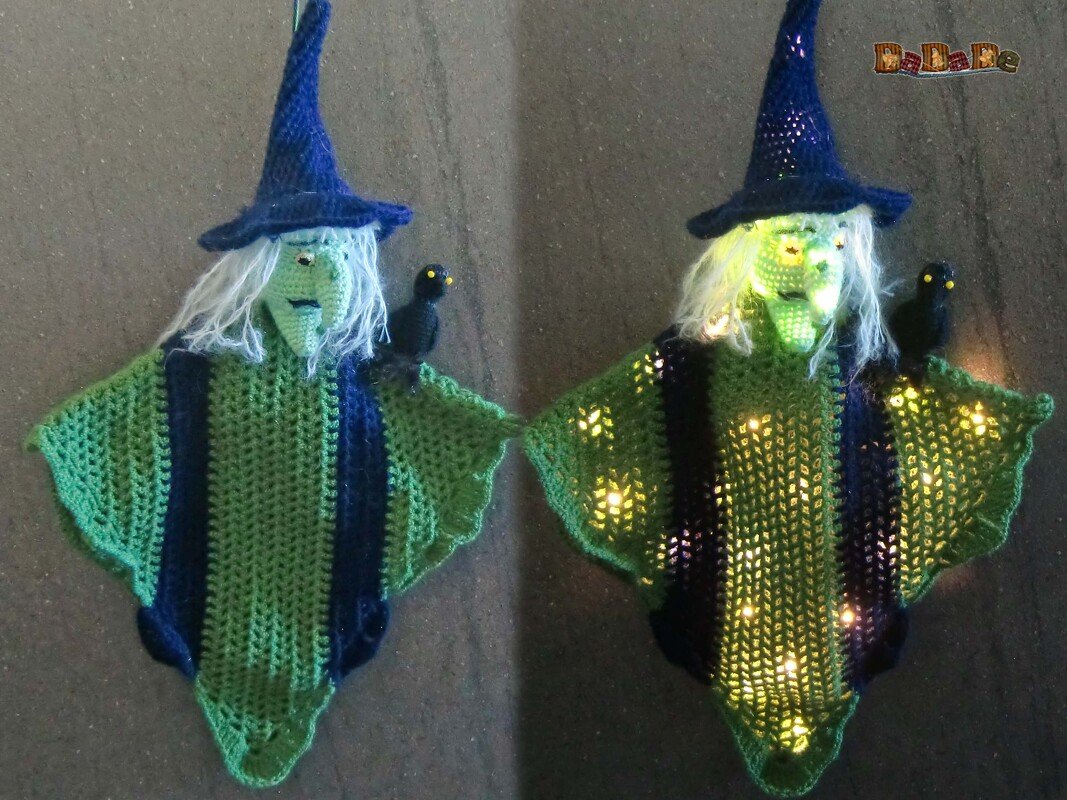 Beleuchtung, Hexe Herwiga, die schaurige Halloween Dekoration, eine Häkelanleitung von Dadade 