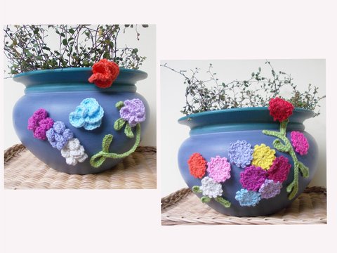 Häkelblumen und Blätter, Ranken, (insg. 4 verschiedene Anleitungen) aus Baumwolle, zum Aufkleben, Aufnähen, Anstecken