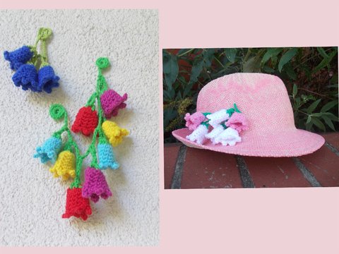 Glockenblumen-Häkelanleitung, blue bells und bunte Mini-Glöckchen (ca. 3 cm ohne Schlaufe), Glücksglöckchen