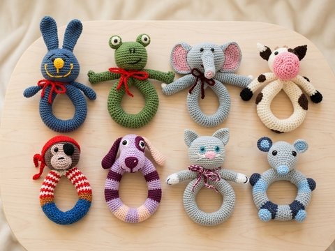 Rasselset häkeln – 8 Babyrasseln mit Greifring zum Sparpreis (DE & EN)