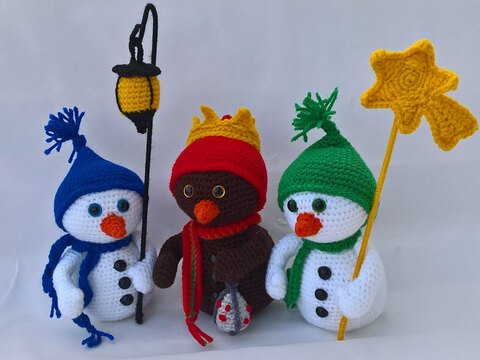 Häkelanleitung Die heiligen 3 Könige im Schneemannland
