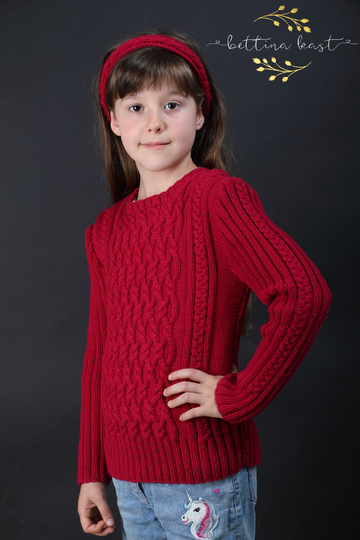Charmeine - Cable Jumper for Girls, Sizes 116-140 (EU) resp. 6-10 (US)