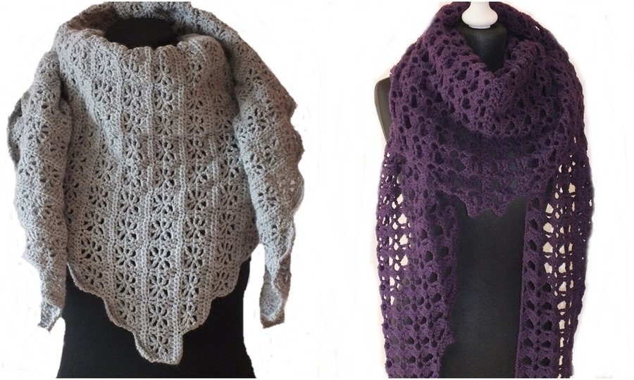 Sparset / 2 Häkelanleitungen Dreieckstuch Maramikano und Karaledasi