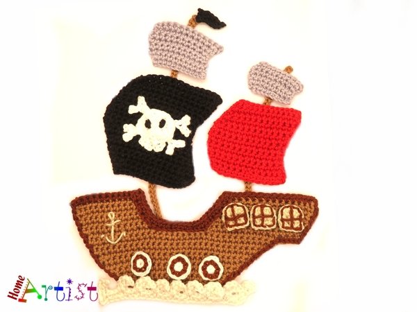 Pirate Ship Crochet Applique Pattern