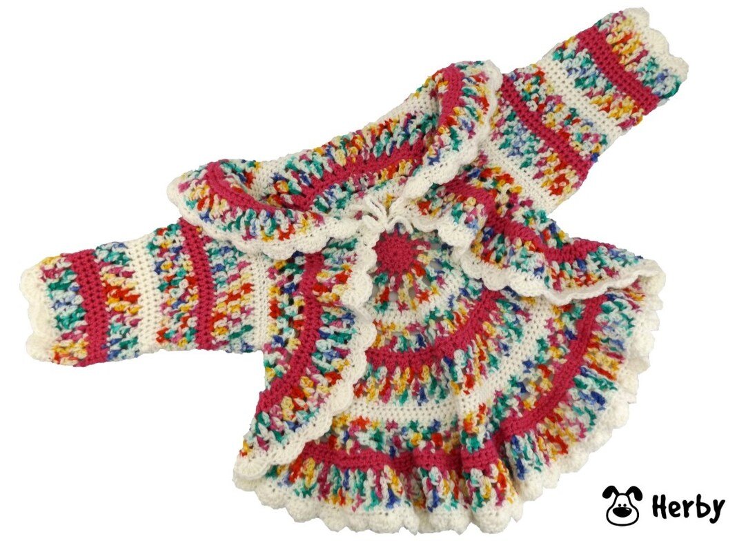 Häkelanleitung Kreisjacke "Kunterbunt", Gr. 80/86