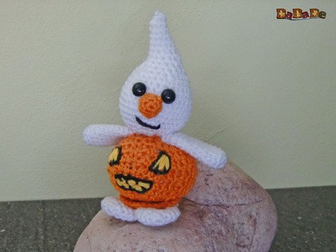 Schlüsselanhänger Kürbis - Gespenst, mit Chiptasche oder als Dekoration, Häkelanleitung von Dadade 