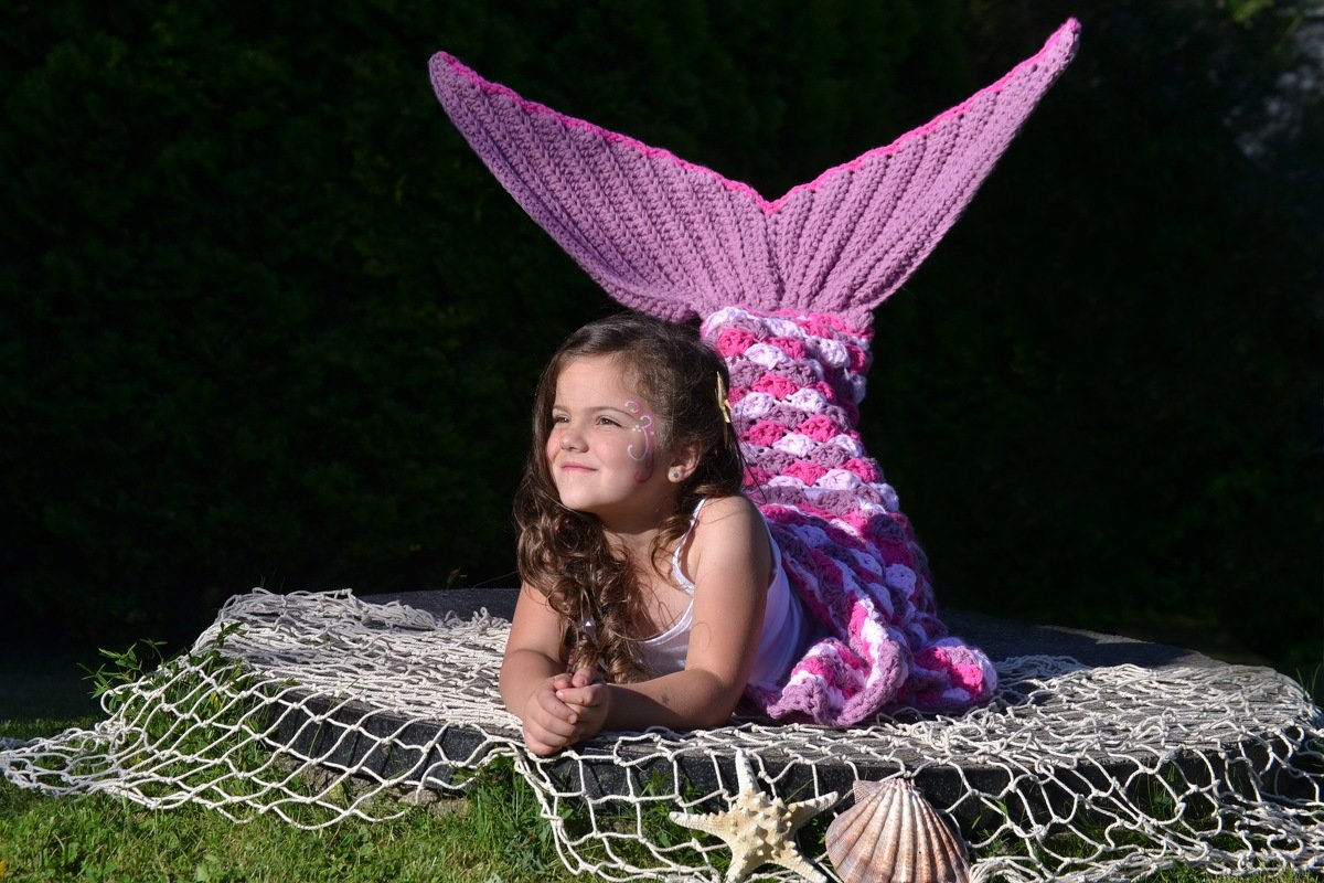 - MARYELL - Meerjungfrauen-Decke h&auml;keln, alle Gr&ouml;&szlig;en und 4 Muster Varianten, tolles Geschenk