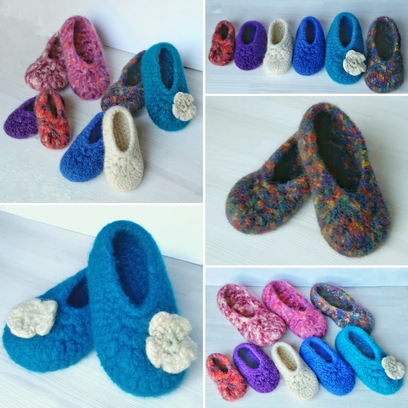 Crochet Felted Slippers "Paula" - kids and teenie sizes