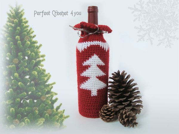 Christmas wine bottle bag Pattern, Christmas gift idea, Crochet wine bag tutorial, Hostess gift, Wine tote, Wine bottle cover, Cozy wine bag