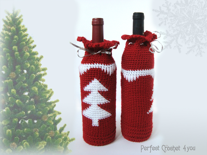 Weihnachten Weinflasche Tasche Muster, Weihnachtsgeschenkidee, Tutorial Crochet Weinbeutel, Hostess Geschenk, Weinflaschenhülle, Gemütliche Weinbeutel 