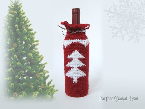 Weihnachten Weinflasche Tasche Muster, Weihnachtsgeschenkidee, Tutorial Crochet Weinbeutel, Hostess Geschenk, Weinflaschenhülle, Gemütliche Weinbeutel 