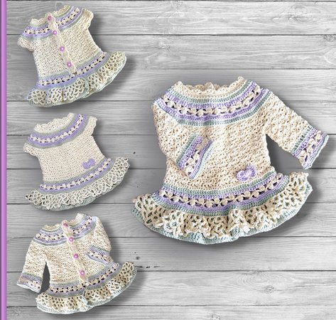 Lavender Child Dress and Cardigan  (Birth - 8years)