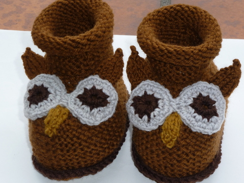Babyschuhe Eule, gestrickt