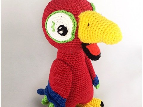 Häkelanleitung Papagei, klar mit Fotos in Deutsch, Englisch und Hollands mit Bildern beschrieben