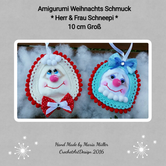 Amigurumi Weihnachtsschmuck "Herr und Frau Schneepi" 10 cm Gro&szlig;
