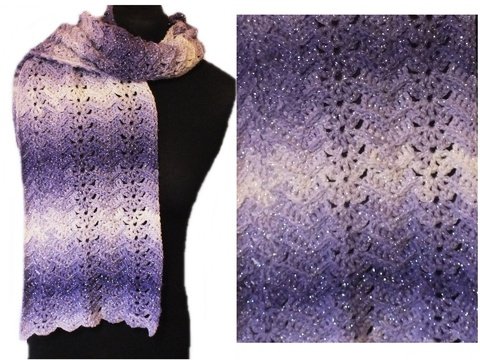 Häkelanleitung breiter Schal Sadescafi Loch- Reliefmuster