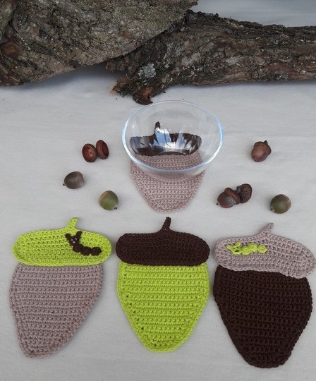 Eichel - Häkeluntersetzer