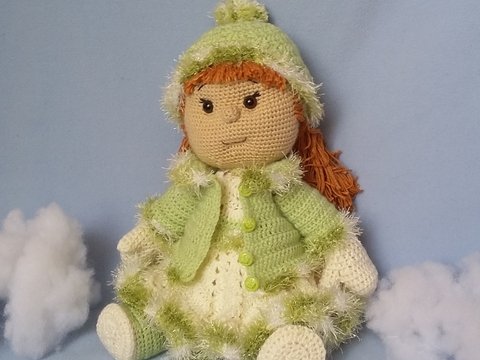 Häkelanleitung Puppe, Lotta das Schneemädchen