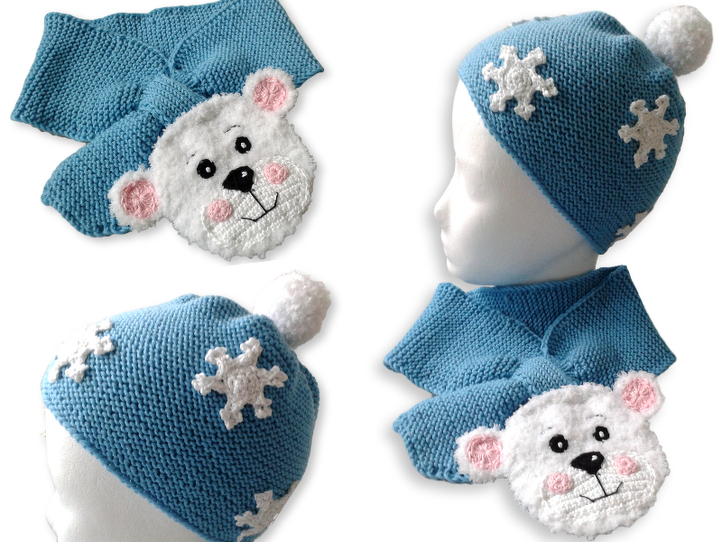 Kinderschal und Mütze Eisbär - Strickanleitung