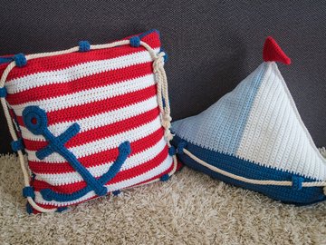 Crochet Pattern Sail Boat Pillow and Anchor Pillow