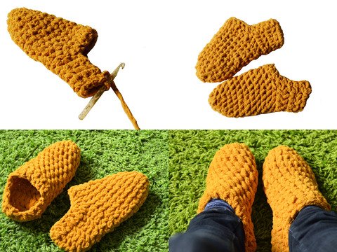Bettschuhe häkeln, Häkelanleitung Hausschuhe, Schlafschuhe