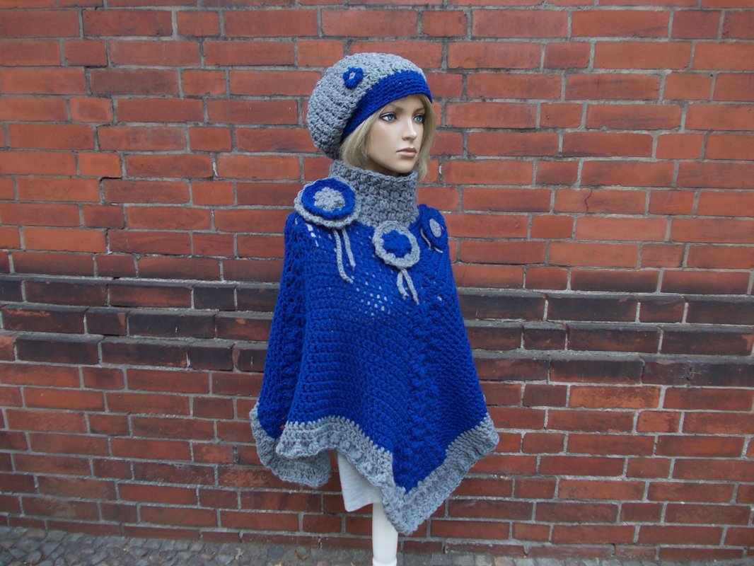 Häkel-Poncho, Umhang one size, (Anleitung ohne Blumen!!) - Bild 2