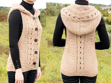 Häkelanleitung: Weste mit Kapuze und Zopfmuster, Gr. 36-46