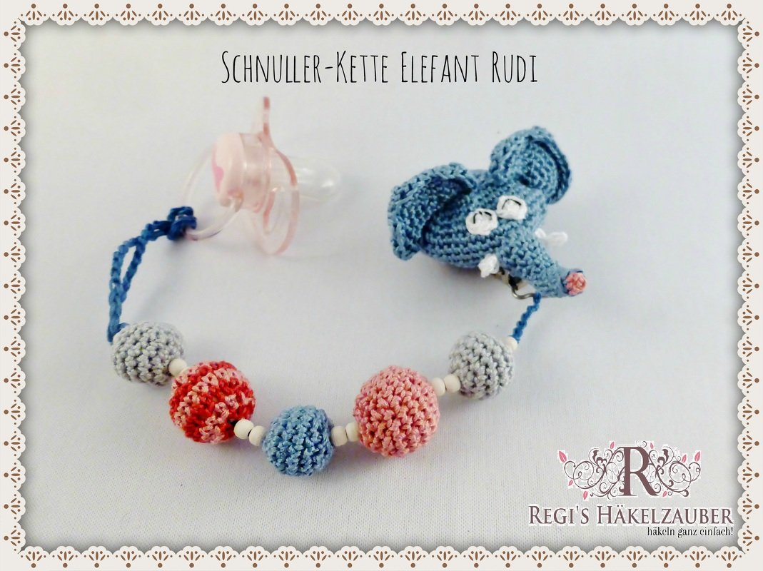 knuffige Schnullerkette Elefant Rudi