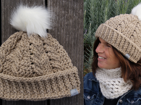 Häkelanleitung Mütze mit Zopfmuster