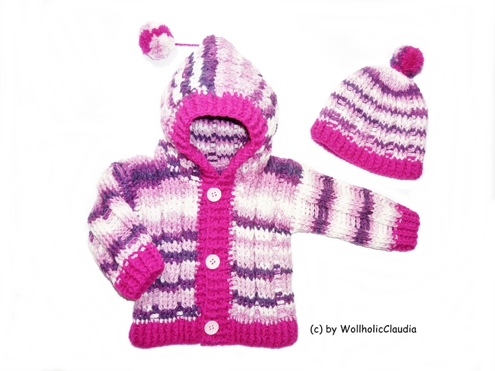 Häkelanleitung Set Kapuzenjacke + Mütze Gr. 50/56 + Gr. 62/68