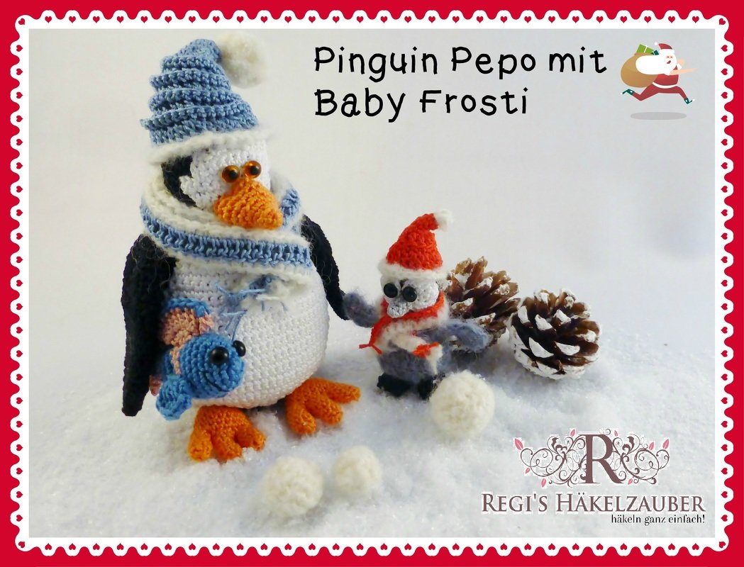 Pinguin Pepo mit Baby Frosti - knuddelige Winterdeko 