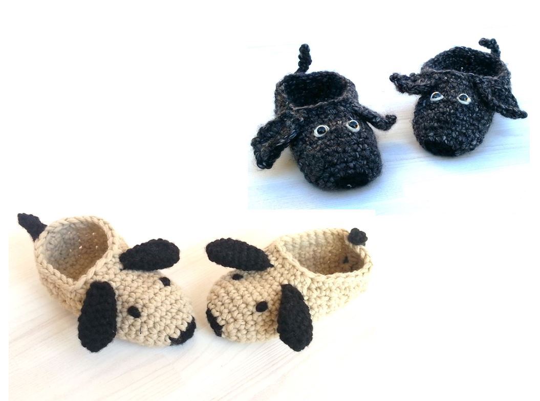 Crochet Pattern Children Slippers "Doggy", floppy ear, dachshund, sizes children 7-13 (EU 23-31)