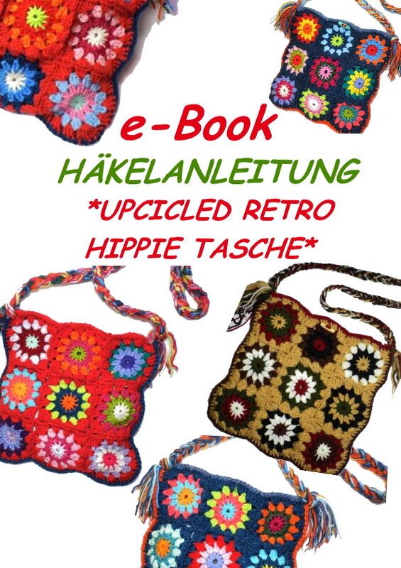 E-Book *upcicled Retro Hippie Tasche* H&auml;kelanleitung, pdf-Datei, H&auml;keltasche, Granny Square, Quadrate,
