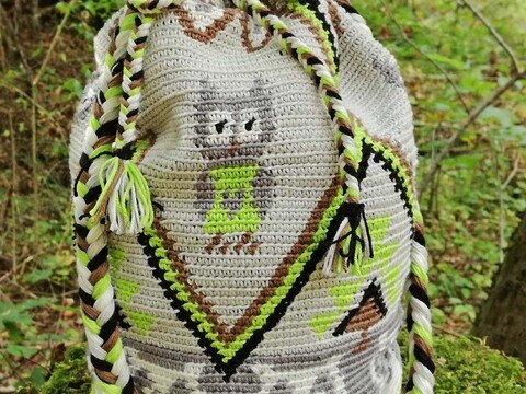 Häkelanleitung Mochila Beuteltasche Rucksack *EULEN*