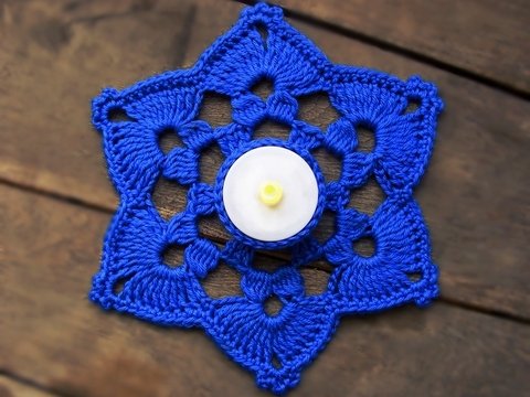 Häkelanleitung schneeflocke teelichthalter