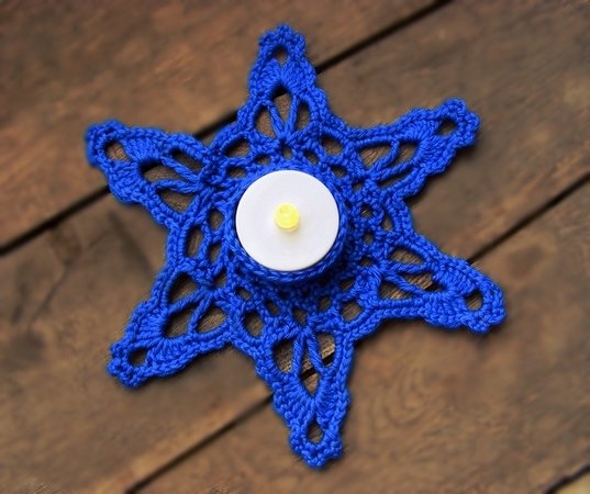 Crochet snowflake candle coaster, tealight holder