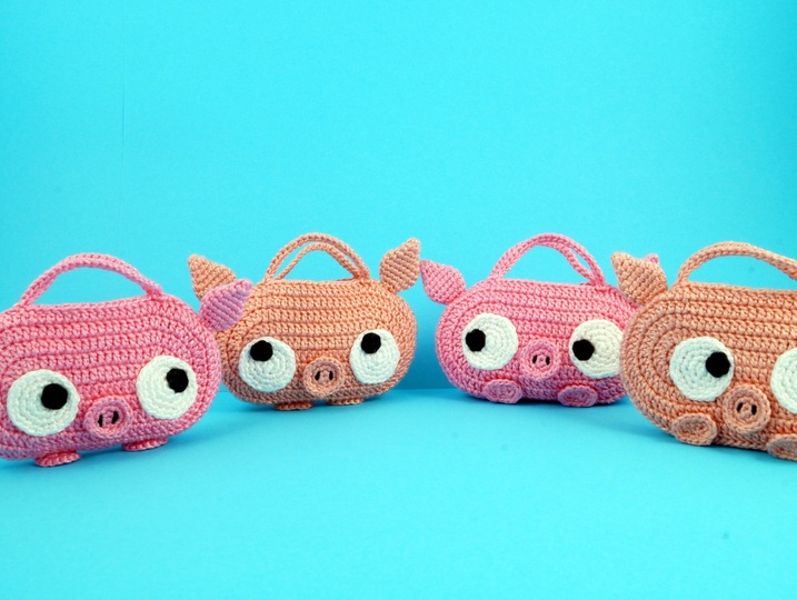 Täschchen / Adventskalender Glücksschweinchen Häkeln