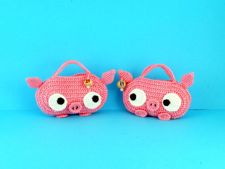 Täschchen / Adventskalender Glücksschweinchen Häkeln