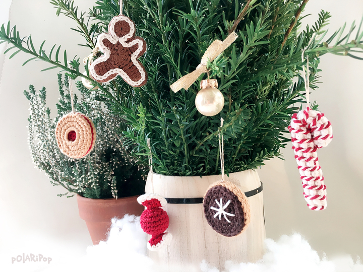 Weihnachtsdeko Kekse Plätzchen Cookies • Set mit 5 Teilen • Häkelanleitung by Polaripop