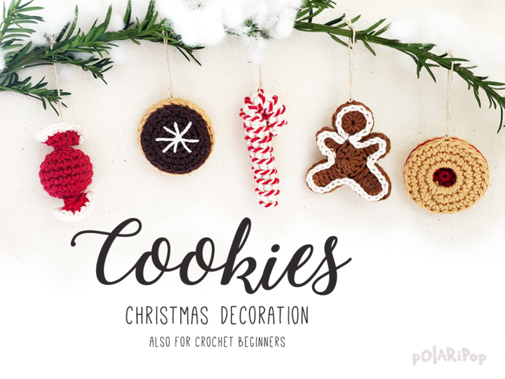 Weihnachtsdeko Kekse Plätzchen Cookies • Set mit 5 Teilen • Häkelanleitung by Polaripop