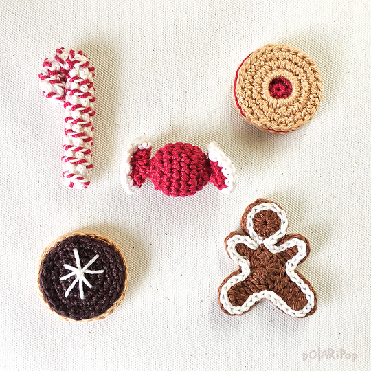 Weihnachtsdeko Kekse Plätzchen Cookies • Set mit 5 Teilen • Häkelanleitung by Polaripop