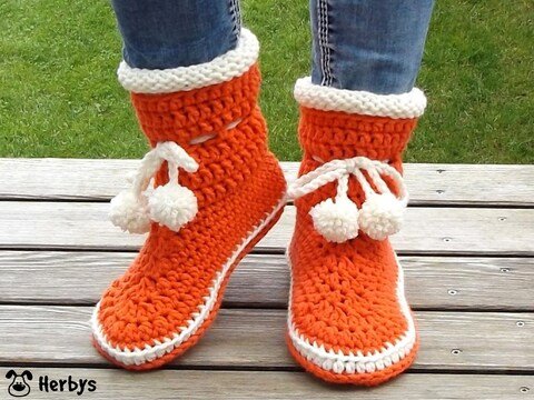 Häkelanleitung Hausschuhe "Flamingo", Gr. 36 - 41