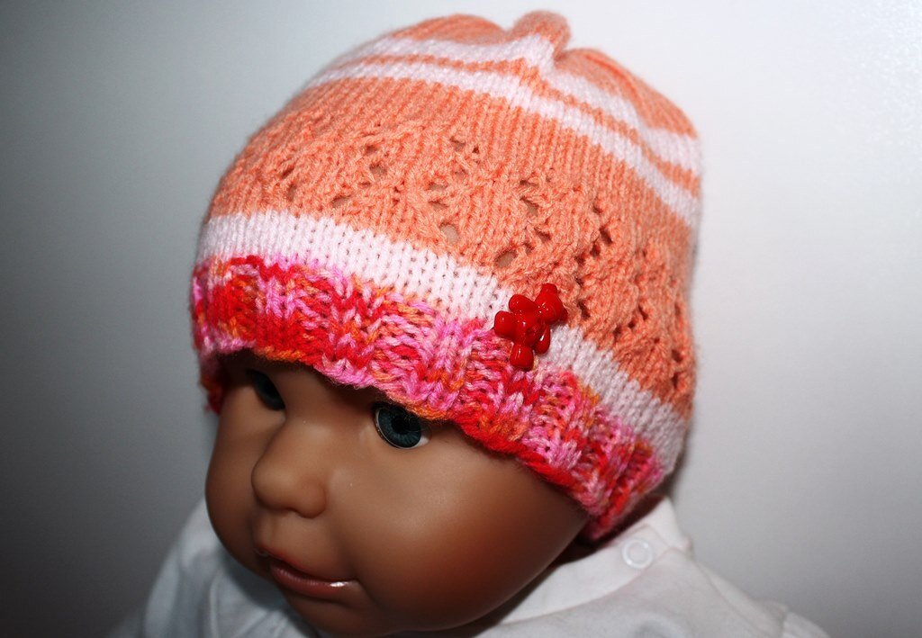 Strickanleitung Baby-Mütze, Babymütze, Ajourmuster, ca. 4 - 10 Monate - Bild 4