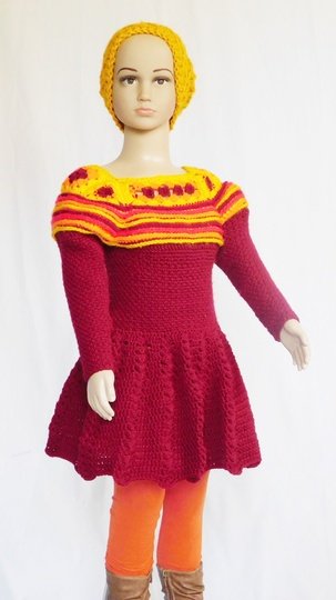 **Häkelanleitung** Winterkleid Mirja, Größe 110/116