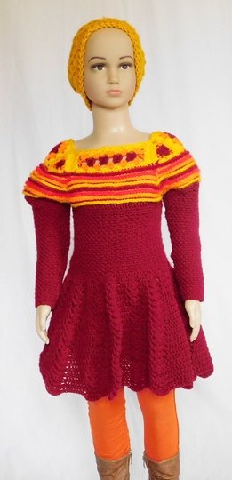 **Häkelanleitung** Winterkleid Mirja, Größe 110/116